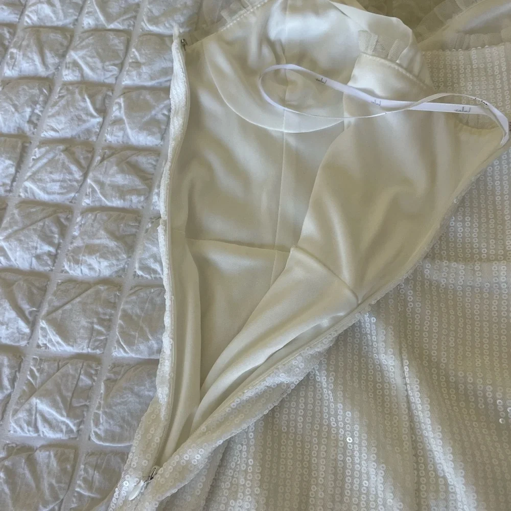 Lulus glowing white sequin bustier tie strap mini dress - Picture 11 of 13